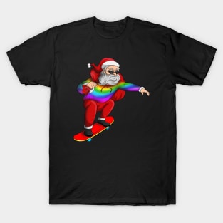 Christmas Pride Rainbow Santa Skateboarding T-Shirt